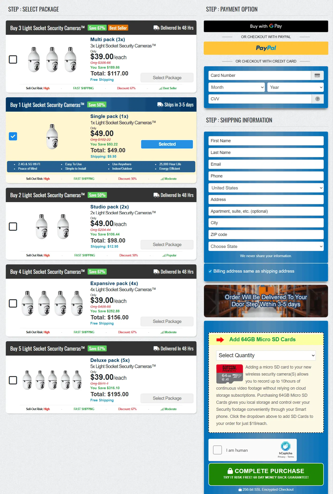 Light Socket Security Camera secure checkout page